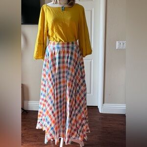 Maeve Anthropologie Evelyn Size 2 Plaid A-Line multi color Maxi Skirt  Full